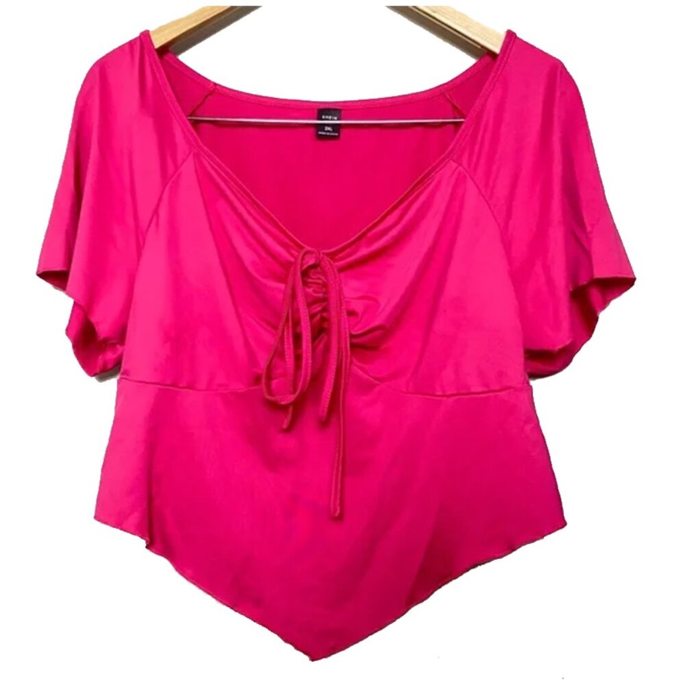 SHEIN Curve Fuchsia Ruched Cropped Top Blouse Women’s 2XL‎ NWOT